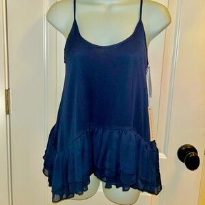 Young Fabulous & Broke Navy Chiffon double layer Peplum adjustable strap top S